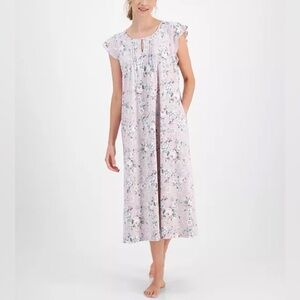 NWT Charter Club Women's Cotton Floral Flutter-Sleeve Keyhole Nightgown